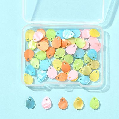 56Pcs 5 Colors Spray Painted Natural Freshwater Shell Teardrop Charms SHEL-FS0001-12-1