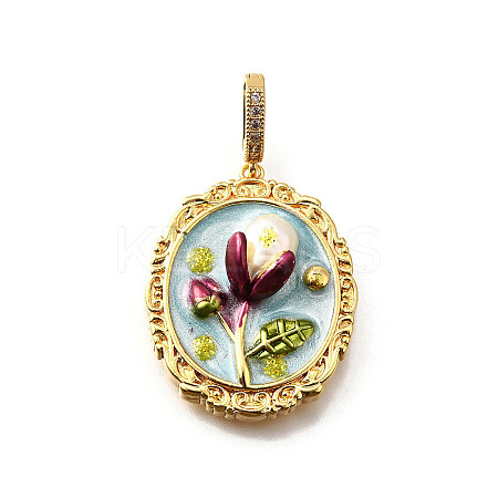 Brass Micro Pave Cubic Zirconia & Enamel Pendants KK-R222-08G-04-1