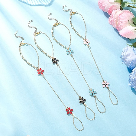 Alloy Enamel Flower Link Ring Bracelets BJEW-JB13261-1