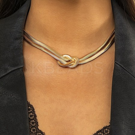 Iron Snake Chain Knot Necklaces for Women NJEW-G167-01G-1-1