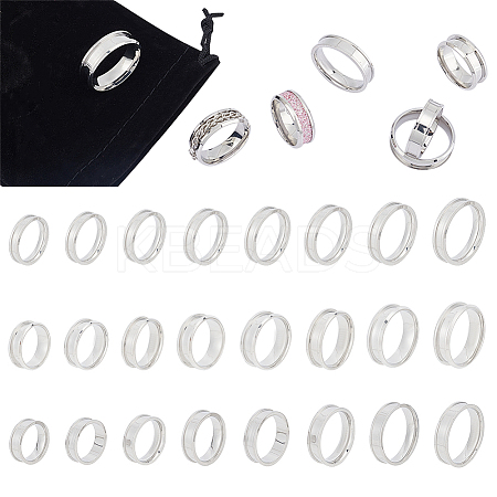 24Pcs 24 Style 201 & 304 Stainless Steel Grooved Finger Ring Settings STAS-UN0044-15-1
