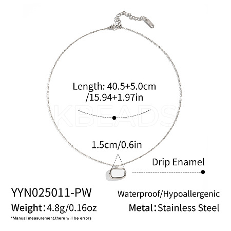Minimalist 304 Stainless Steel White Enamel Rectangle Pendant Necklaces for Women BF7905-4-1