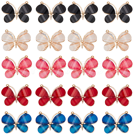 20Pcs 5 Colors Light Gold Plated Alloy Glass Pendants GLAA-SC0002-32-1