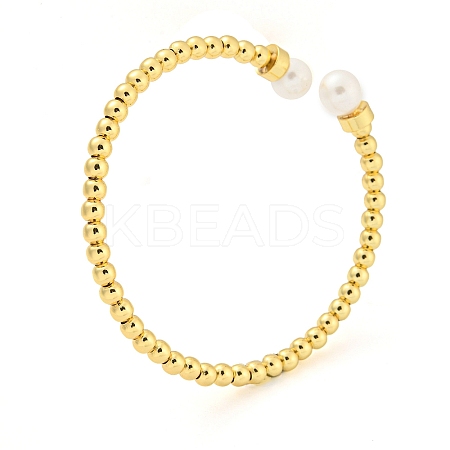 Rack Plating Brass Cuff Bangles with Plastic Pearl BJEW-L460-004-1