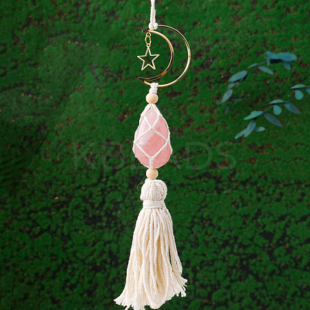 Handmade Macrame Cotton with Natural Rose Quartz Pendant Decorations AUTO-PW0001-13B-1