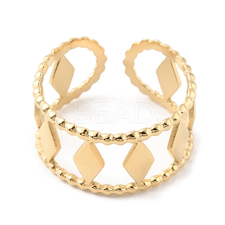 304 Stainless Steel Hollow Rhombus Open Cuff Rings RJEW-D002-20G-1