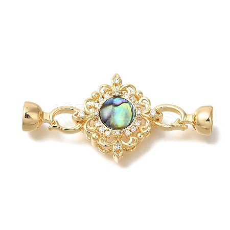 Brass Micro Pave Clear Cubic Zirconia Fold Over Clasps KK-K389-014G-1