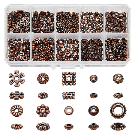 500Pcs 10 Styles Tibetan Style Alloy Spacer Beads TIBEB-PH0004-99-1