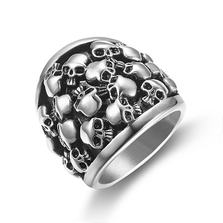 Stainless Steel Skull Finger Ring LS-SKUL-PW0002-035H-AS-1