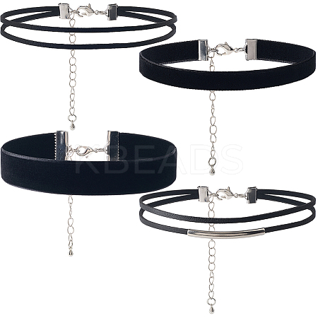 4Pcs 4 Styles Velvet & Imitation Leather Choker Necklaces NJEW-SC0001-73-1