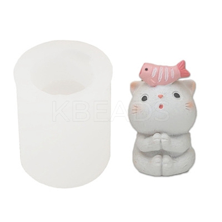 Cat with Fish Food Grade Silicone Molds DIY-M031-31-1