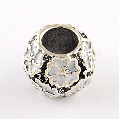Antique Silver Plated Hollow Flower Pattern Rondelle Tibetan Style Alloy Enamel European Beads X-ENAM-Q421-10H-1