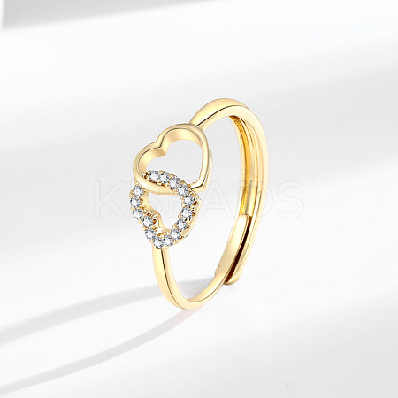 Brass Micro Pave Cubic Zirconia Adjustable Finger Rings for Women LS-RJEW-C132-07G-1