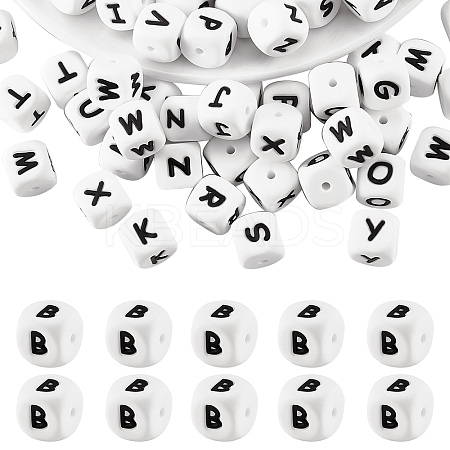 20Pcs White Cube Letter Silicone Beads 12x12x12mm Square Dice Alphabet Beads with 2mm Hole Spacer Loose Letter Beads for Bracelet Necklace Jewelry Making JX432B-1