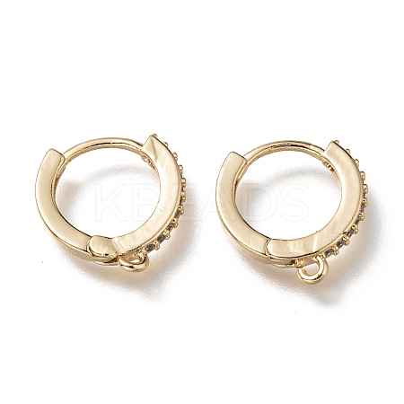 Brass Micro Pave Clear Cubic Zirconia Huggie Hoop Earring Findings LS-EJEW-O107-01G-1