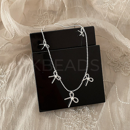 Brass Bowknot Bib Ball Chain Necklaces for Women NJEW-K386-01P-1