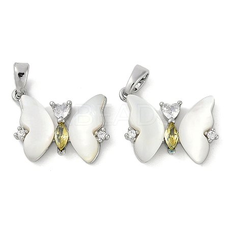 Natural White Shell Butterfly Pendants KK-U043-26P-1