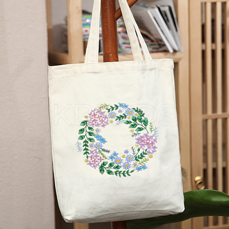 DIY Flower Wreath Pattern Tote Bag Embroidery Kit PW22121376416-1