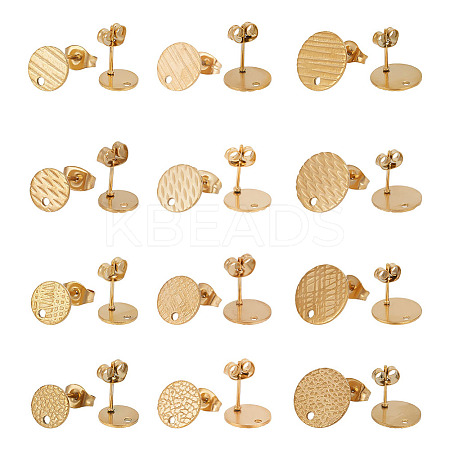 24Pcs 12 Style 304 Stainless Steel Ear Stud Findings STAS-AR0002-02G-1