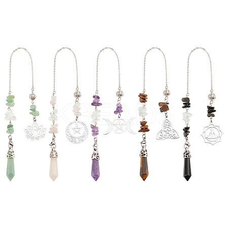 5Pcs 5 Style Natural Gemstone Pointed Dowsing Pendulums FIND-FH0007-82-1