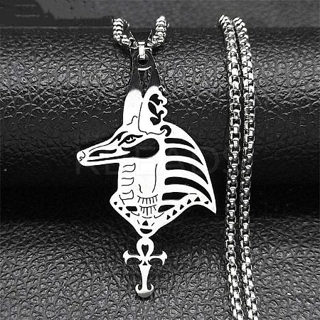 201 Stainless Steel Egyptian Ancient Anubis Anka Cross Pendant Box Chain Necklaces STAS-D196-05P-1