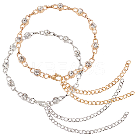 2 Pairs 2 Colors Alloy Rhinestone Shoelace Chain FIND-GO0002-23-1