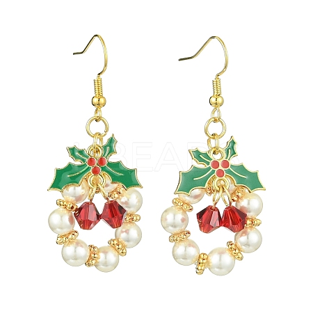 Christmas Theme Imitation Austrian Crystal & Round Shell Pearl Dangle Earrings EJEW-TA00467-1