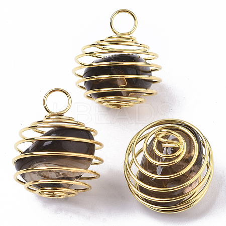 Iron Wrap-around Spiral Bead Cage Pendants IFIN-R239-03G-1