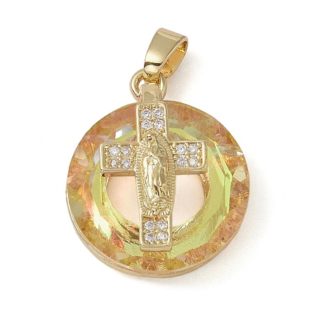 Brass Micro Pave Cubic Zirconia with Glass Pendents KK-Q815-01G-04-1