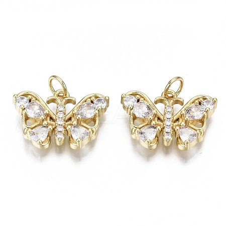 Brass Micro Pave Clear Cubic Zirconia Pendants KK-S061-70G-NR-1