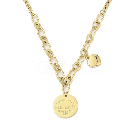 304 Stainless Steel Word Fantastic New York 520 Flat Round Pendant Necklaces NJEW-N055-18G-1