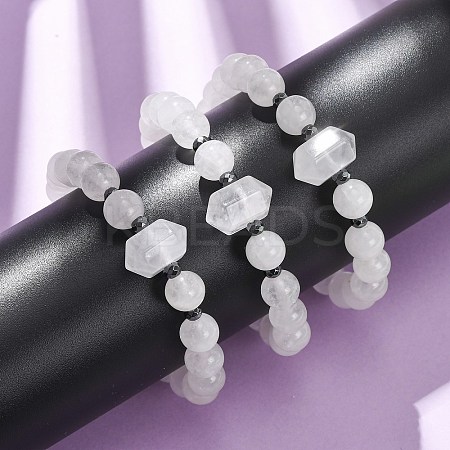 Natural Quartz Crystal Beaded Stretch Bracelet for Women BJEW-A145-01H-1