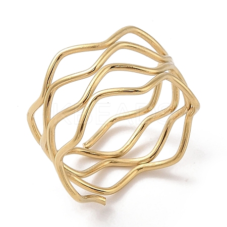 Ion Plating(IP) 304 Stainless Steel Wave Finger Rings for Women RJEW-G315-07D-G-1