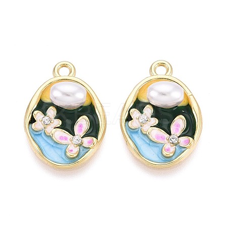 Rack Plating Alloy Rhinestone Enamel Pendants ENAM-N065-09KCG-1