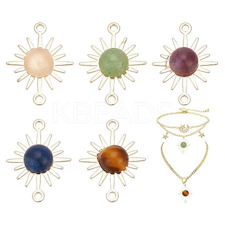 30Pcs Natural Mixed Gemstone Connector Charms FIND-AR0003-83-1