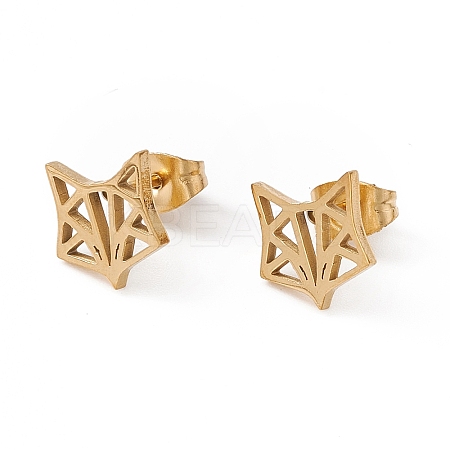 304 Stainless Steel Origami Fox Head Stud Earrings for Women LS-EJEW-F286-03D-G-1