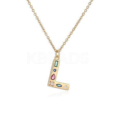 Brass Pave Colorful Cubic Zirconia Initial Pendant Necklaces for Women FS-WG02860-12-1