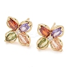 Rack Plating Flower Brass Cubic Zirconia Stud Earrings EJEW-M090-13G-04-1