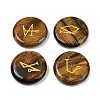 4Pcs 4 Styles Natural Tiger Eye Flat Round with Angels Symbol Display Decorations G-R007-01D-1