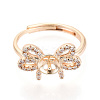 Bowknot Shape Brass Micro Pave Clear Cubic Zirconia Adjustable Ring Settings KK-T076-48G-2