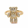 Cubic Zirconia Bear Open Cuff Ring RJEW-P083-01G-02-2
