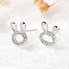 Rabbit Head Brass Micro Pave Cubic Zirconia Ear Studs EJEW-D304-39P-5
