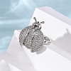 Brass Micro Pave Cubic Zirconia Adjustable Open Cuff Rings for Women RJEW-A072-01C-P-3