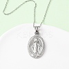 304 Stainless Steel Oval with Virgin Mary Pendant Necklaces for Women NJEW-B149-02P-2