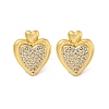Heart Brass Pave Clear Cubic Zirconia Stud Earrings for Women EJEW-N054-39G-1