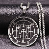 201 Stainless Steel Black Enamel Flat Round Sigil Pendant Necklaces NJEW-H065-03P-1