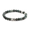 Natural Dioptase Round Beaded Stretch Bracelets BJEW-JB11195-02-1