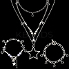 Star Iron Chains Charm Bracelets & Zinc Alloy Star Pendant 3 Layered Necklaces for Women SJEW-SC0001-02-1
