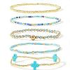 5Pcs 5 Styles Handmade Brass & Glass Beads Stretch Bracelet Set OI0028-7-1