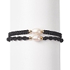 2Pcs 2 Style Natural Pearl Braided Bead Bracelets Set with Nylon Cord for Women BJEW-JB09141-02-1